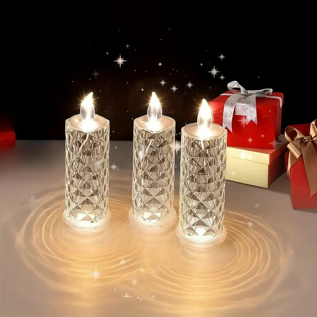 🕯️Crystal Glow™ Combo de 3 Velas Americanas - Navidad segura y brillante (SIN FUEGO)